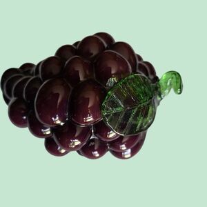 Decorative Purple Glass Grape with Green Leaf - Faux Floral Accent